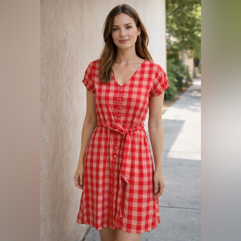 Vibrant Red Checkered Mini Dress